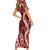 Hawaii Puakenikeni and Maile Lei Short Sleeve Bodycon Dress Red Japanese Wave Style - Polynesian Pride