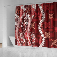 Hawaii Puakenikeni and Maile Lei Shower Curtain Red Japanese Wave Style - Polynesian Pride