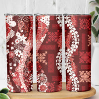 Hawaii Puakenikeni and Maile Lei Skinny Tumbler Red Japanese Wave Style - Polynesian Pride