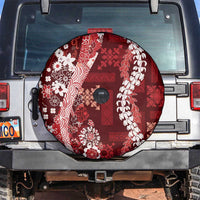 Hawaii Puakenikeni and Maile Lei Spare Tire Cover Red Japanese Wave Style - Polynesian Pride
