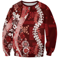 Hawaii Puakenikeni and Maile Lei Sweatshirt Red Japanese Wave Style - Polynesian Pride