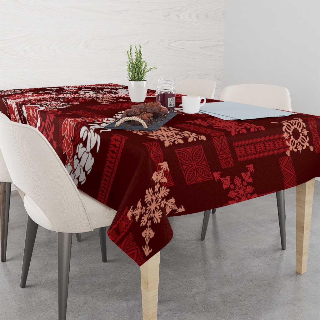 Hawaii Puakenikeni and Maile Lei Tablecloth Red Japanese Wave Style - Polynesian Pride