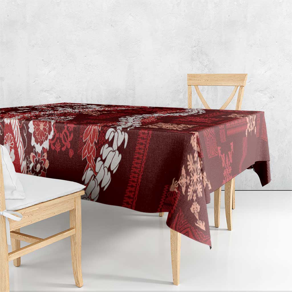 Hawaii Puakenikeni and Maile Lei Tablecloth Red Japanese Wave Style - Polynesian Pride