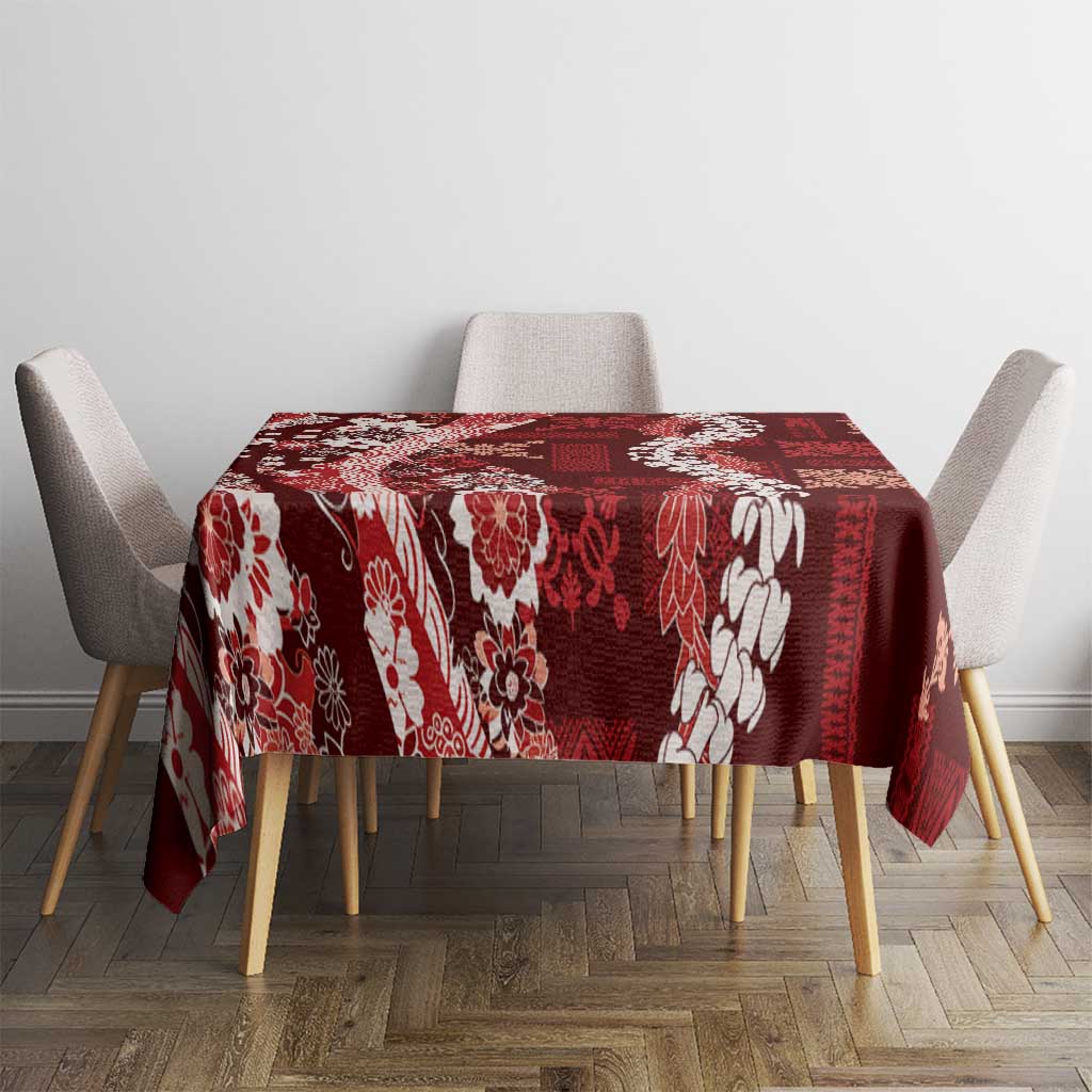Hawaii Puakenikeni and Maile Lei Tablecloth Red Japanese Wave Style - Polynesian Pride