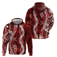 Hawaii Puakenikeni and Maile Lei Zip Hoodie Red Japanese Wave Style - Polynesian Pride