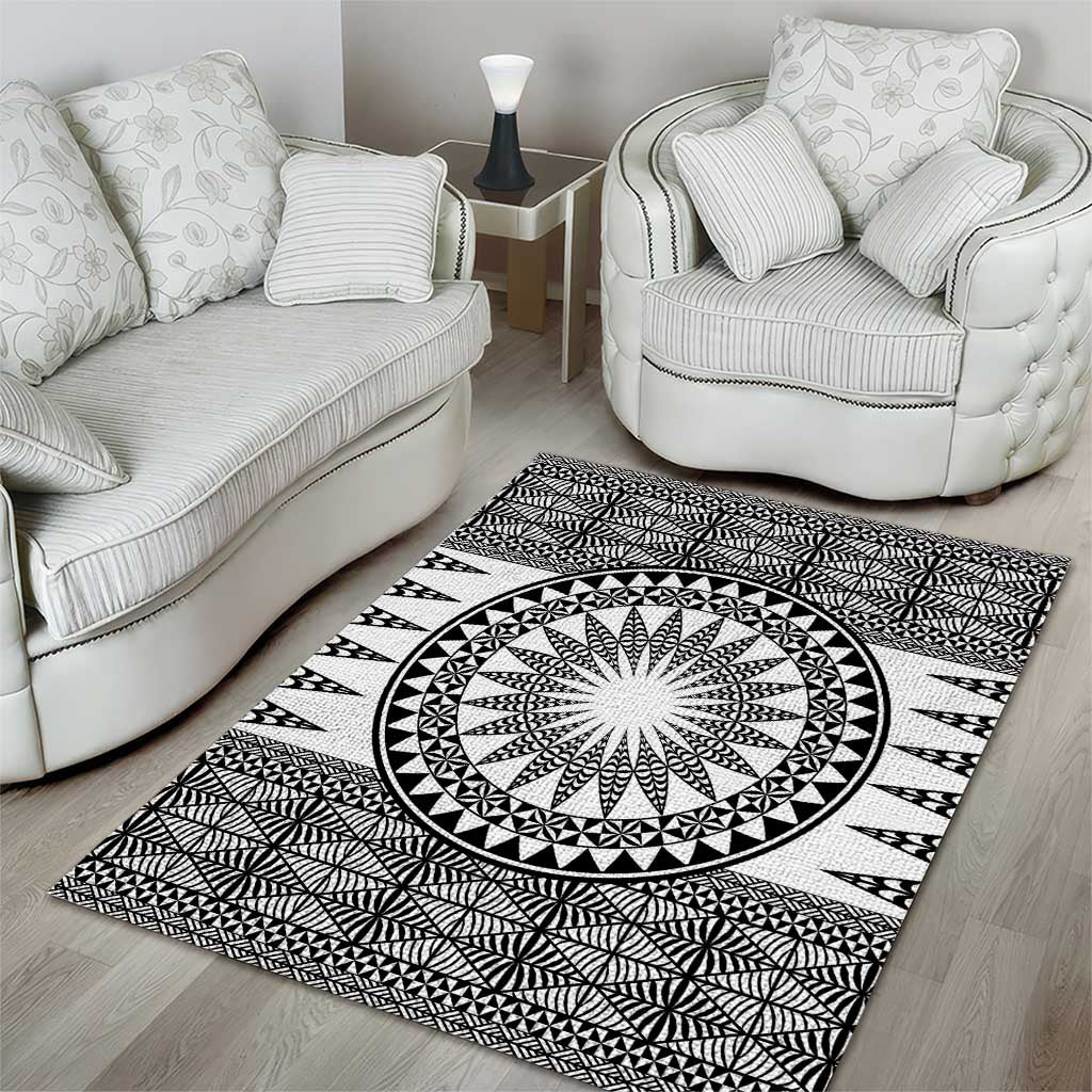 All White Tonga Malo e lelei Area Rug Vintage Ngatu Tribal Pattern - Polynesian Pride