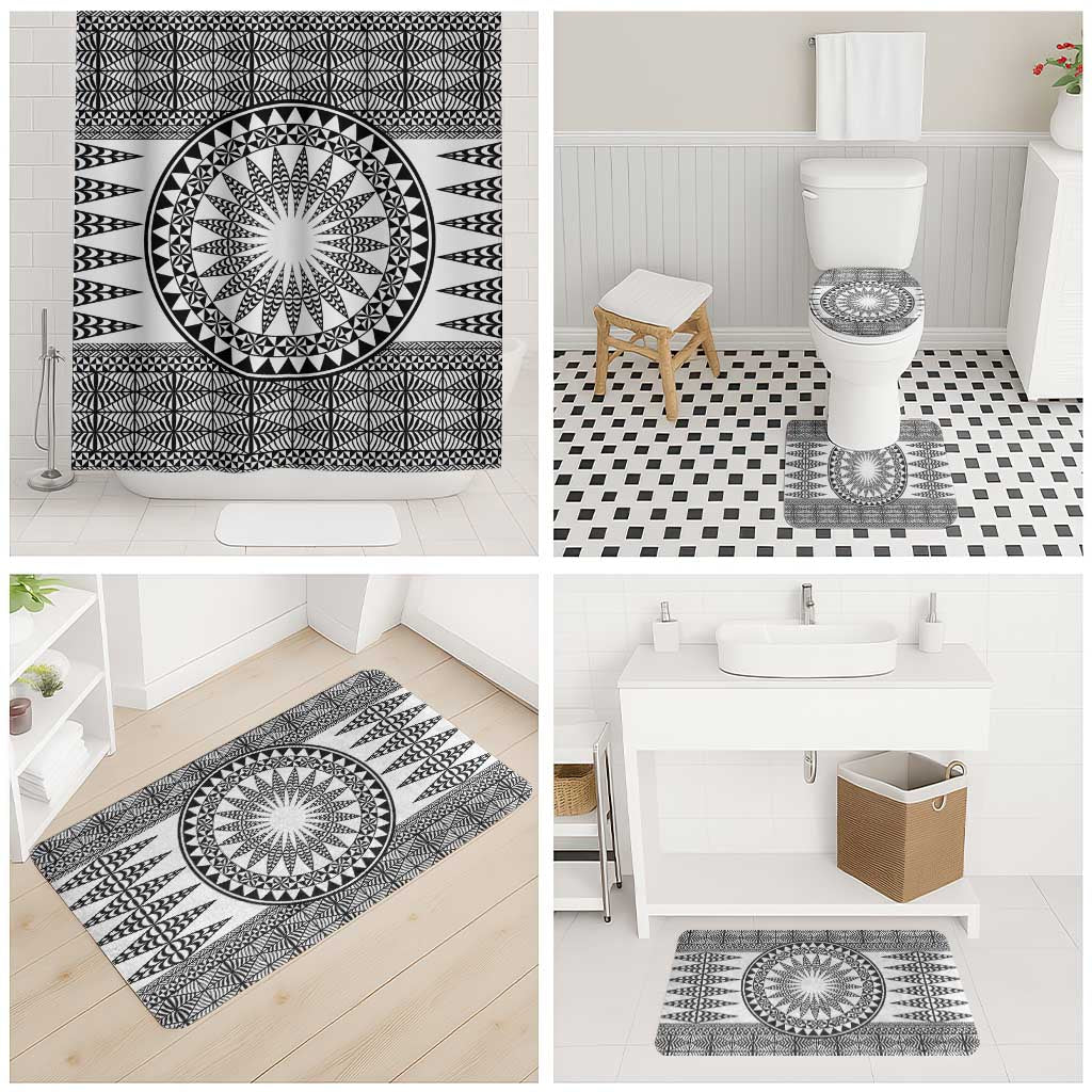 All White Tonga Malo e lelei Bathroom Set Vintage Ngatu Tribal Pattern - Polynesian Pride