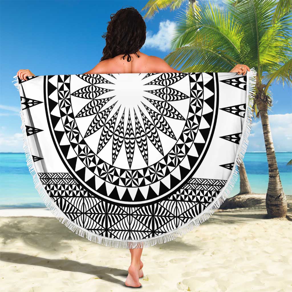 All White Tonga Malo e lelei Beach Blanket Vintage Ngatu Tribal Pattern - Polynesian Pride