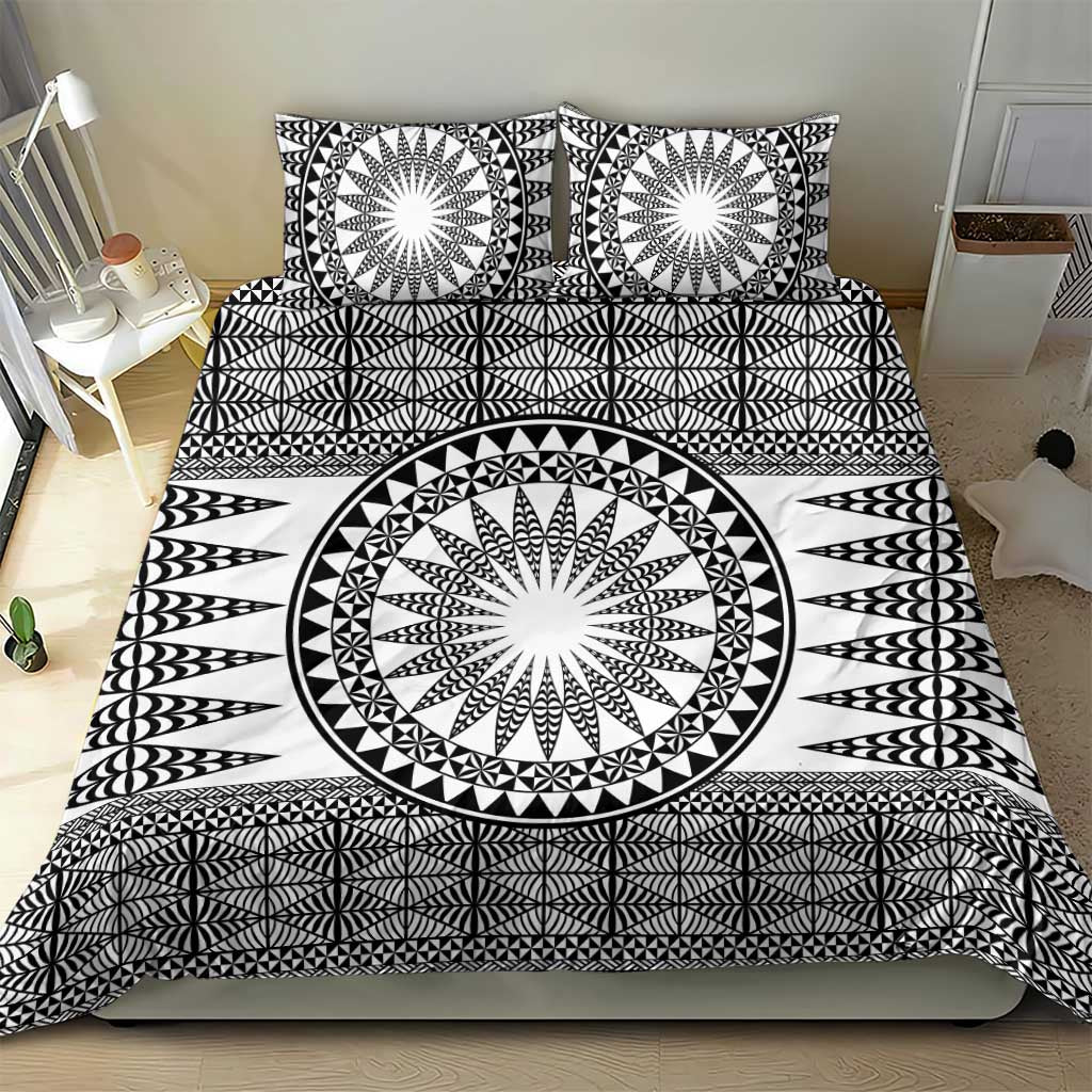 All White Tonga Malo e lelei Bedding Set Vintage Ngatu Tribal Pattern - Polynesian Pride