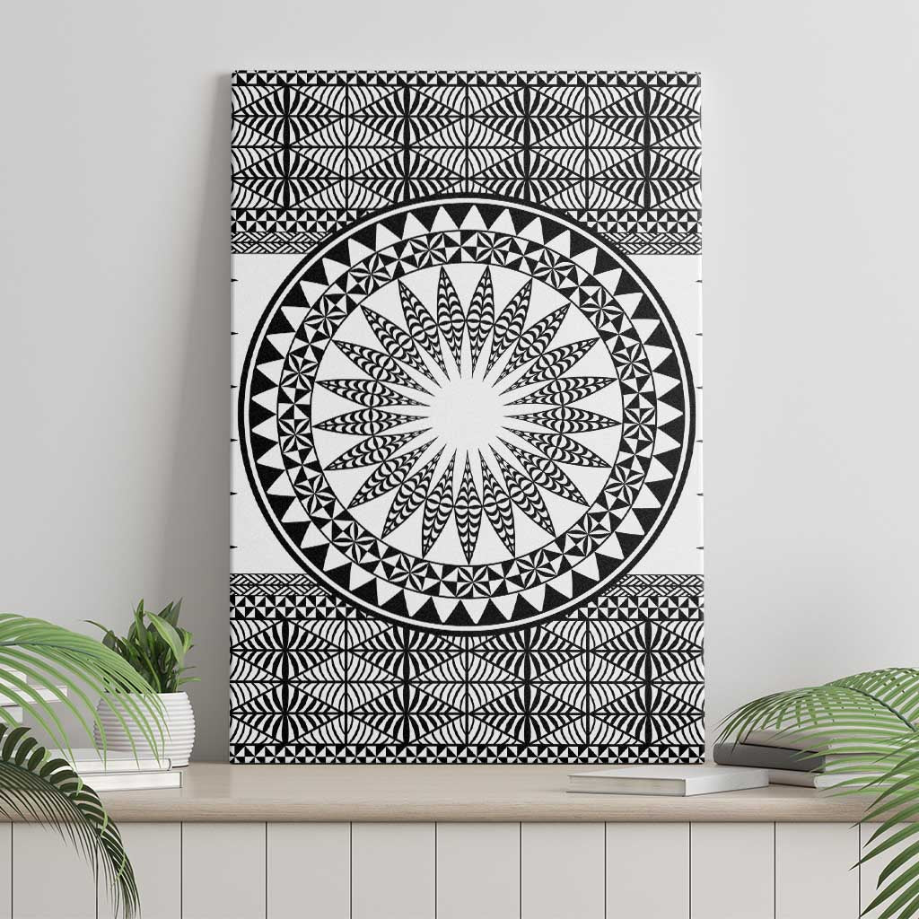 All White Tonga Malo e lelei Canvas Wall Art Vintage Ngatu Tribal Pattern - Polynesian Pride