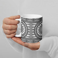 All White Tonga Malo e lelei Ceramic Mug Vintage Ngatu Tribal Pattern - Polynesian Pride