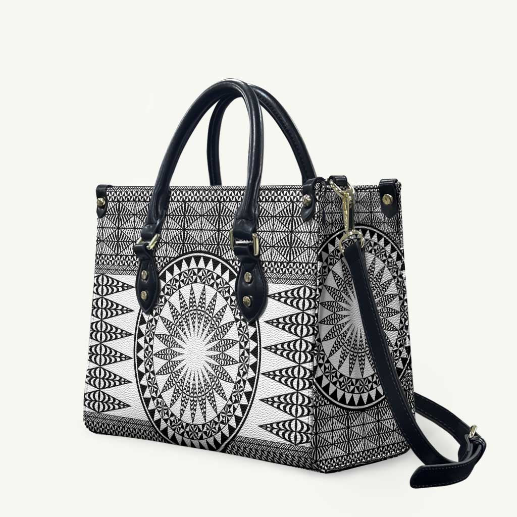 All White Tonga Malo e lelei Leather Bag Vintage Ngatu Tribal Pattern - Polynesian Pride