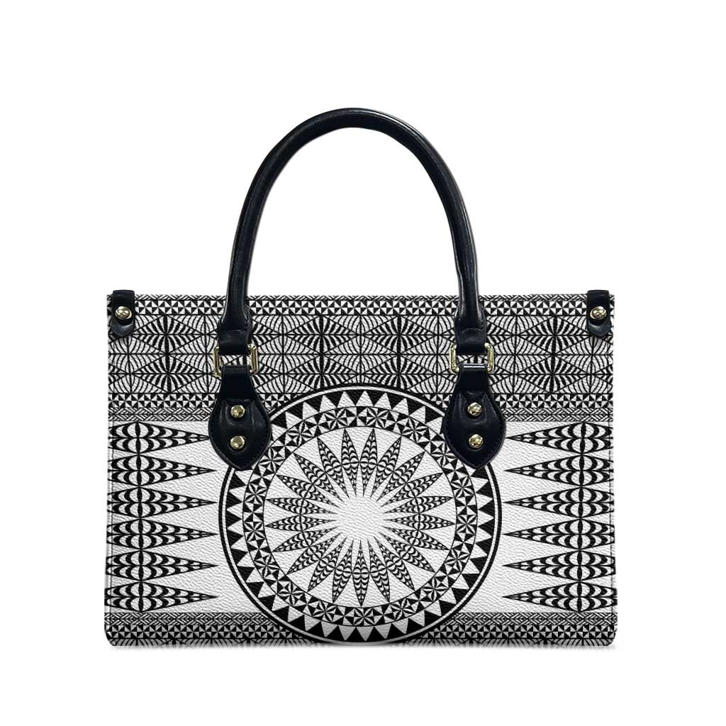 All White Tonga Malo e lelei Leather Bag Vintage Ngatu Tribal Pattern - Polynesian Pride