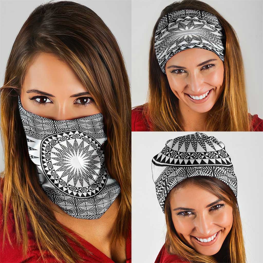 All White Tonga Malo e lelei Neck Gaiter Vintage Ngatu Tribal Pattern - Polynesian Pride