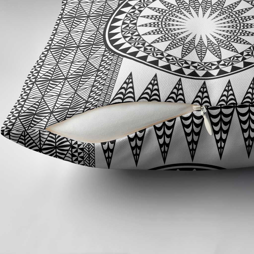 All White Tonga Malo e lelei Pillow Cover Vintage Ngatu Tribal Pattern - Polynesian Pride