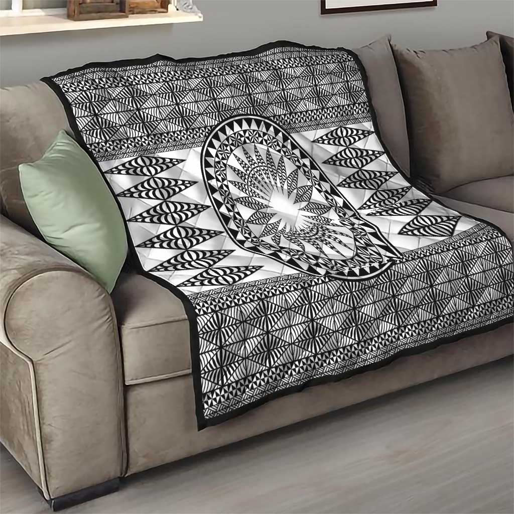 All White Tonga Malo e lelei Quilt Vintage Ngatu Tribal Pattern - Polynesian Pride