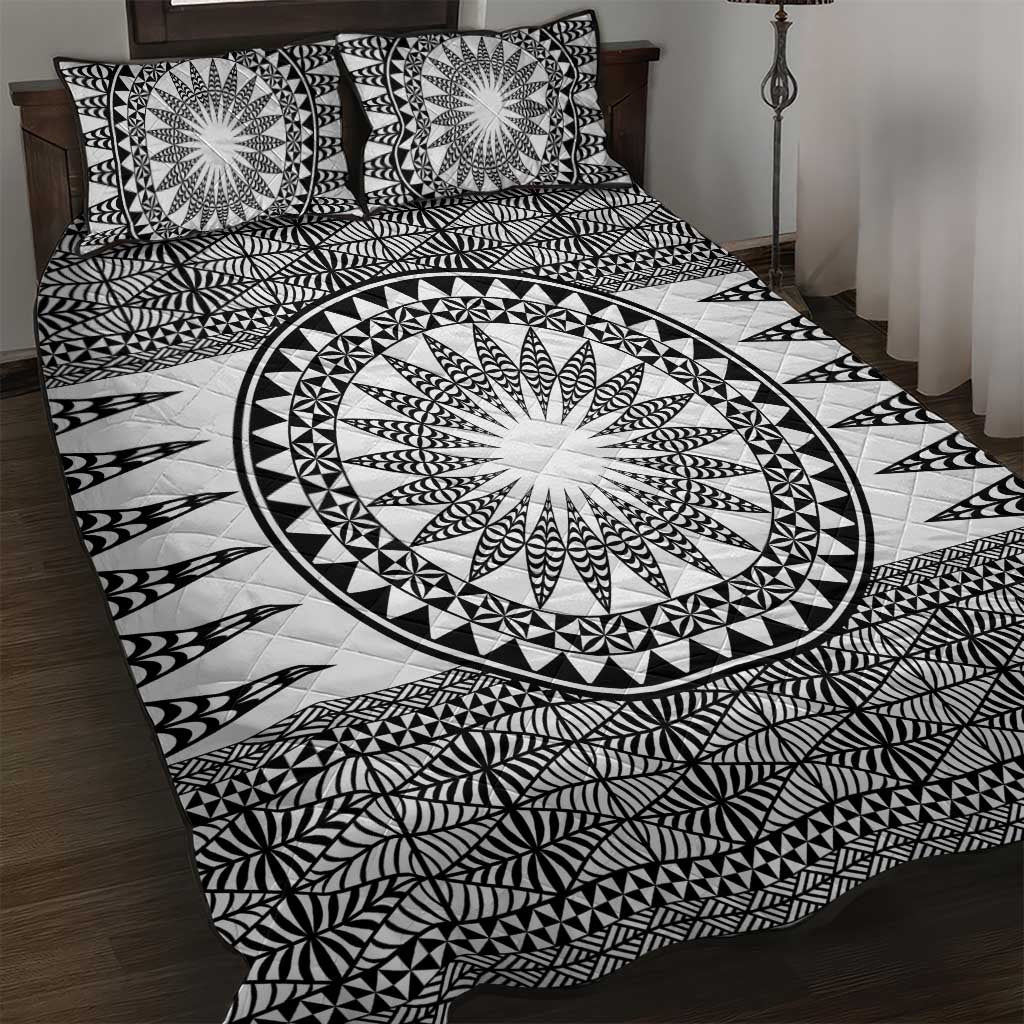 All White Tonga Malo e lelei Quilt Bed Set Vintage Ngatu Tribal Pattern - Polynesian Pride