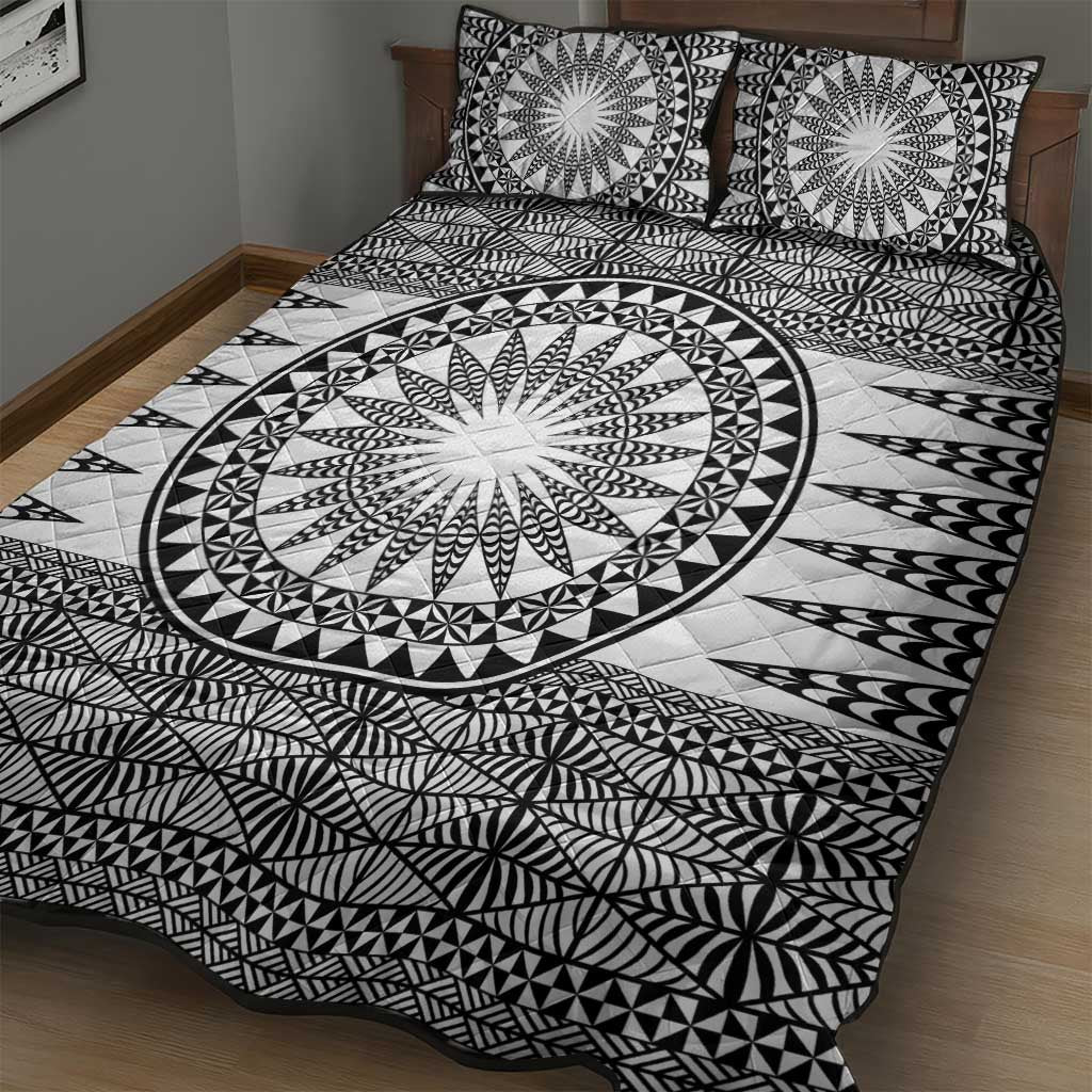 All White Tonga Malo e lelei Quilt Bed Set Vintage Ngatu Tribal Pattern - Polynesian Pride