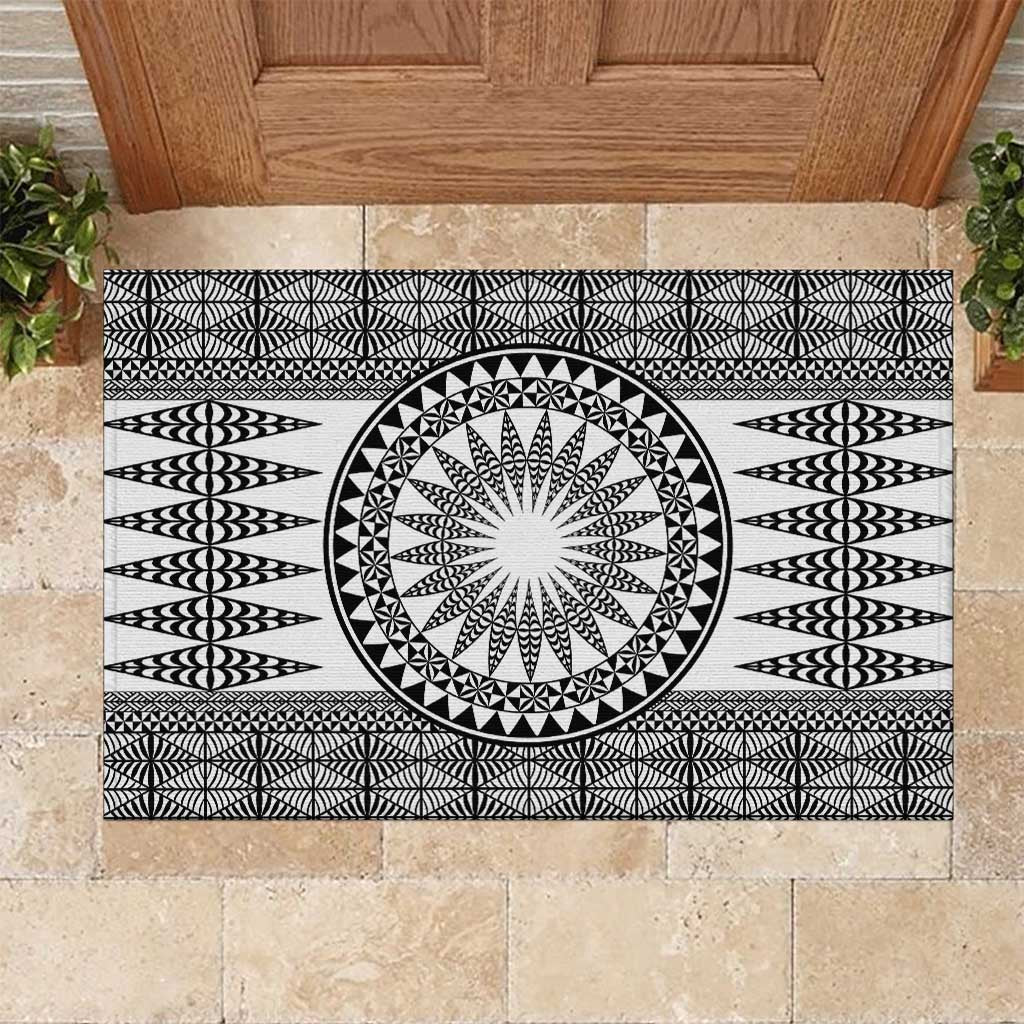All White Tonga Malo e lelei Rubber Doormat Vintage Ngatu Tribal Pattern - Polynesian Pride
