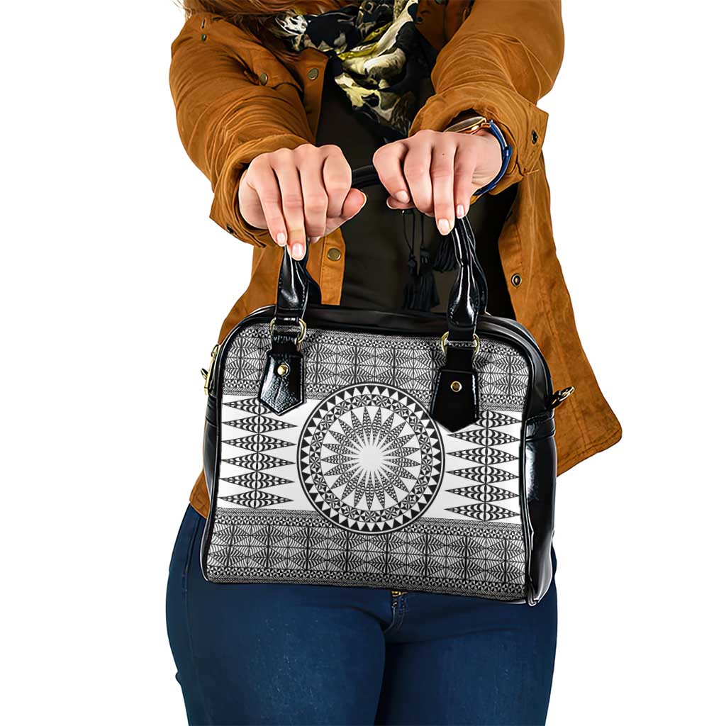 All White Tonga Malo e lelei Shoulder Handbag Vintage Ngatu Tribal Pattern - Polynesian Pride