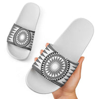 All White Tonga Malo e lelei Slide Sandals Vintage Ngatu Tribal Pattern - Polynesian Pride