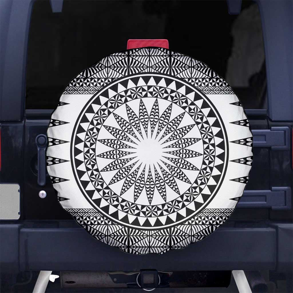 All White Tonga Malo e lelei Spare Tire Cover Vintage Ngatu Tribal Pattern - Polynesian Pride