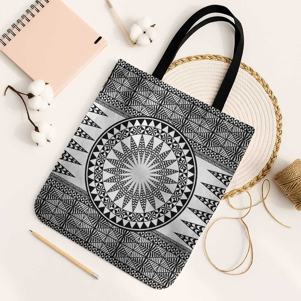 All White Tonga Malo e lelei Tote Bag Vintage Ngatu Tribal Pattern - Polynesian Pride