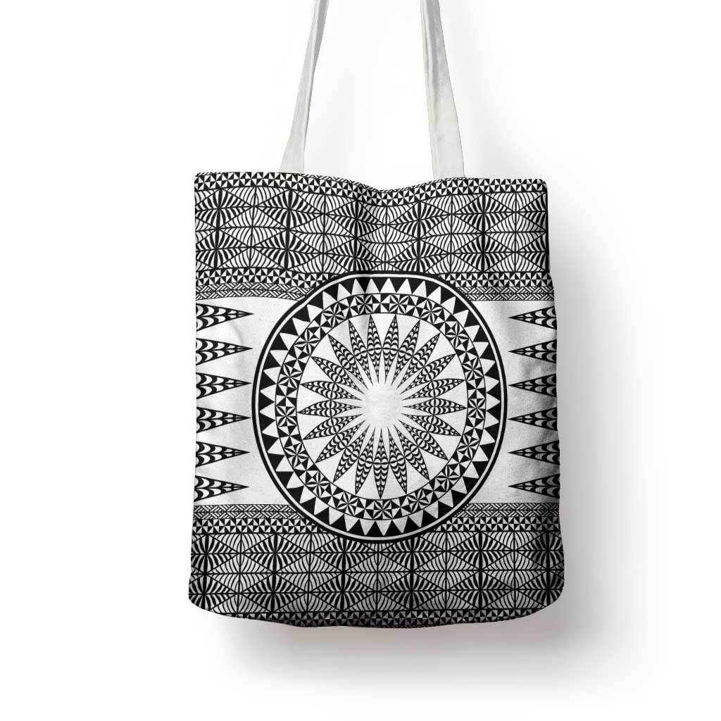 All White Tonga Malo e lelei Tote Bag Vintage Ngatu Tribal Pattern - Polynesian Pride