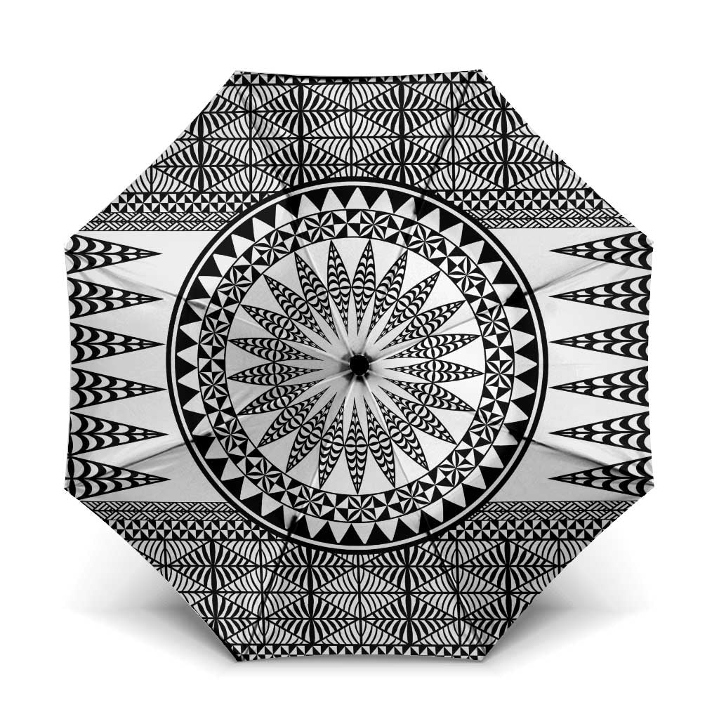 All White Tonga Malo e lelei Umbrella Vintage Ngatu Tribal Pattern - Polynesian Pride