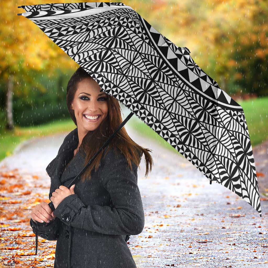 All White Tonga Malo e lelei Umbrella Vintage Ngatu Tribal Pattern - Polynesian Pride