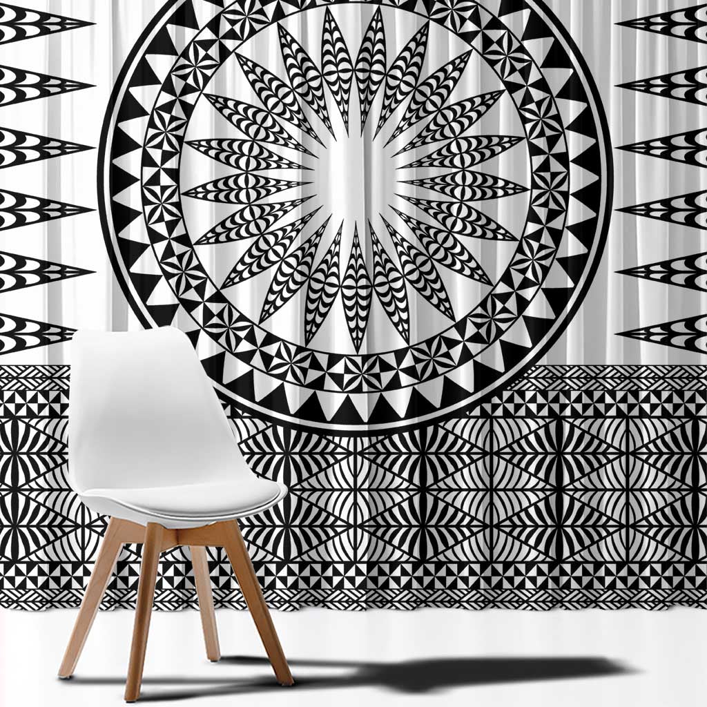 All White Tonga Malo e lelei Window Curtain Vintage Ngatu Tribal Pattern - Polynesian Pride