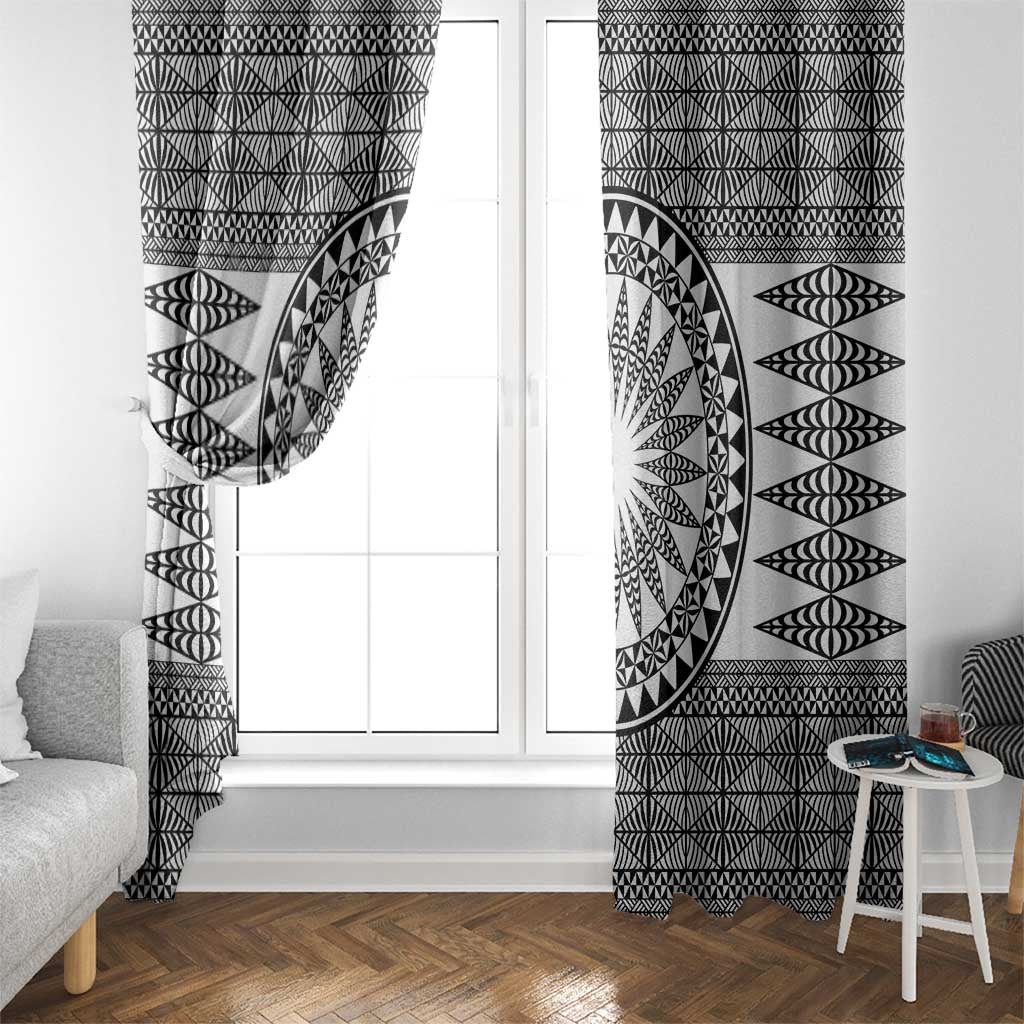 All White Tonga Malo e lelei Window Curtain Vintage Ngatu Tribal Pattern - Polynesian Pride