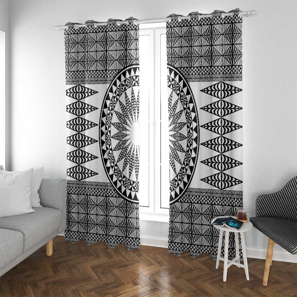 All White Tonga Malo e lelei Window Curtain Vintage Ngatu Tribal Pattern - Polynesian Pride