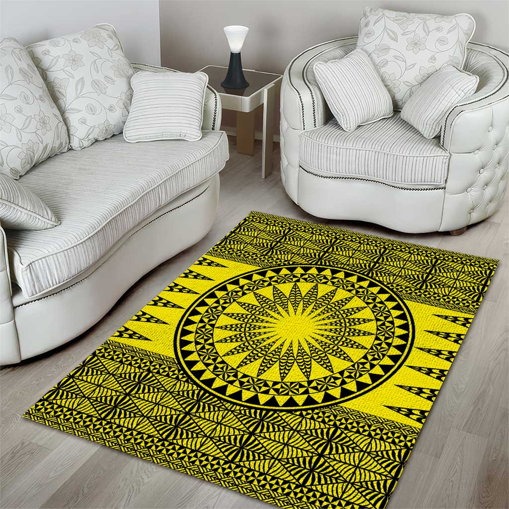 All Yellow Tonga Malo e lelei Area Rug Vintage Ngatu Tribal Pattern - Polynesian Pride