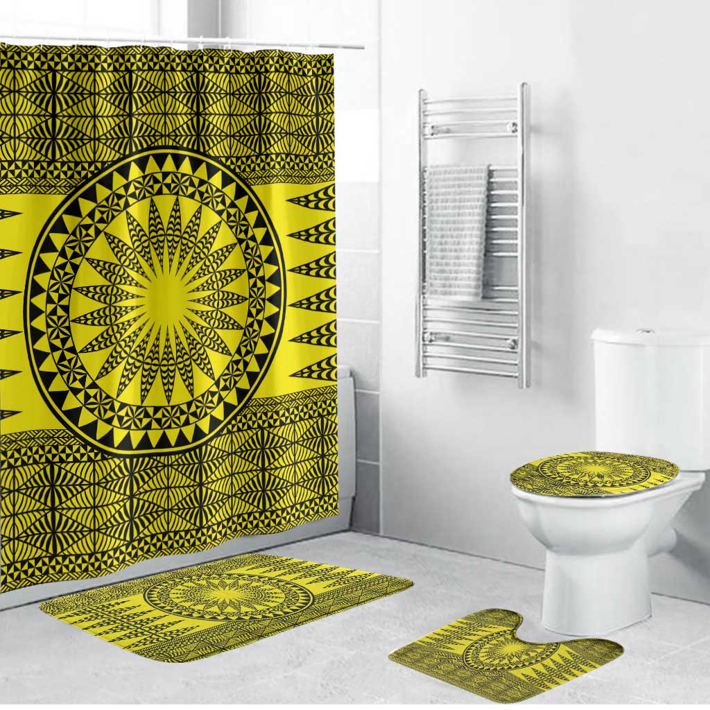 All Yellow Tonga Malo e lelei Bathroom Set Vintage Ngatu Tribal Pattern - Polynesian Pride