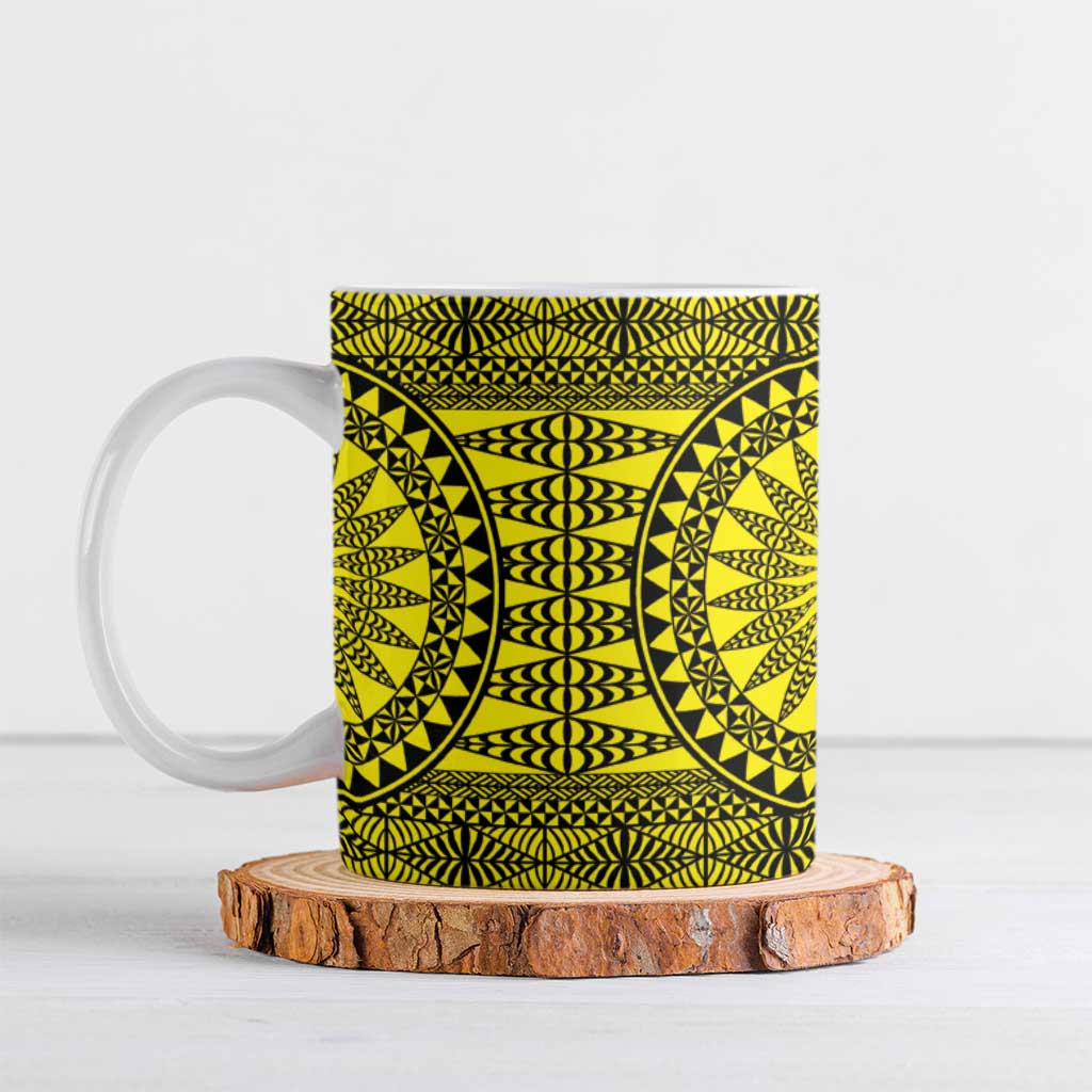 All Yellow Tonga Malo e lelei Ceramic Mug Vintage Ngatu Tribal Pattern - Polynesian Pride