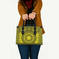 All Yellow Tonga Malo e lelei Leather Bag Vintage Ngatu Tribal Pattern - Polynesian Pride