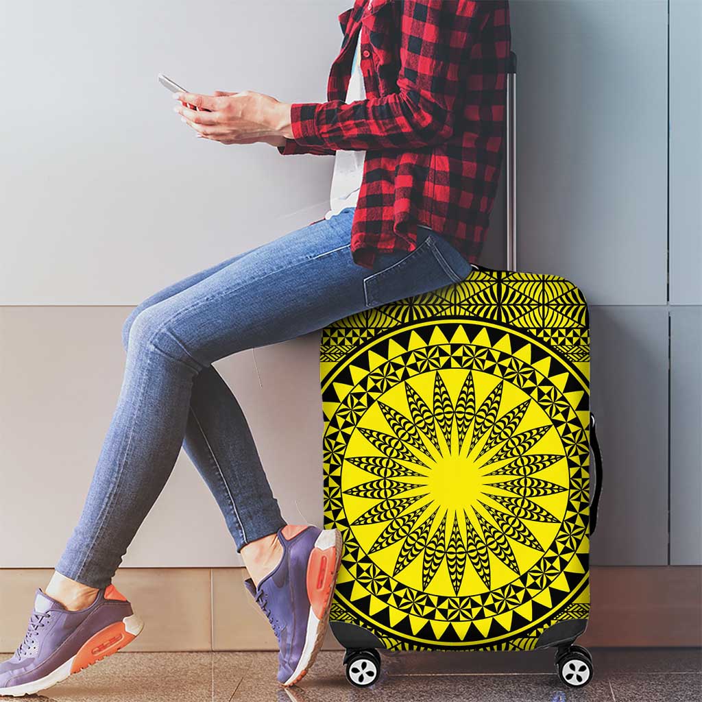All Yellow Tonga Malo e lelei Luggage Cover Vintage Ngatu Tribal Pattern - Polynesian Pride