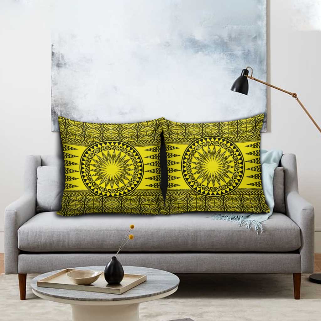 All Yellow Tonga Malo e lelei Pillow Cover Vintage Ngatu Tribal Pattern - Polynesian Pride