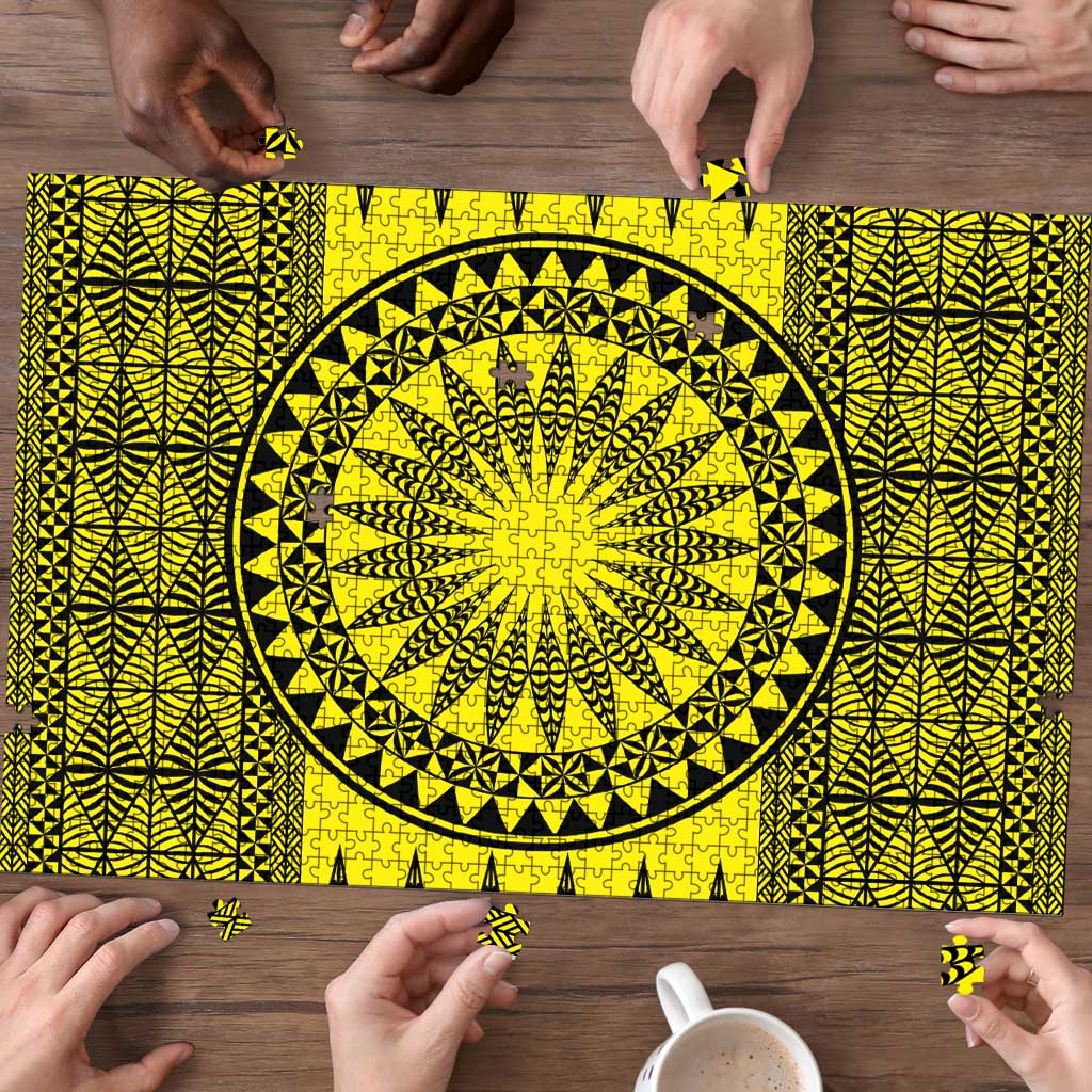 All Yellow Tonga Malo e lelei Puzzle Vintage Ngatu Tribal Pattern - Polynesian Pride