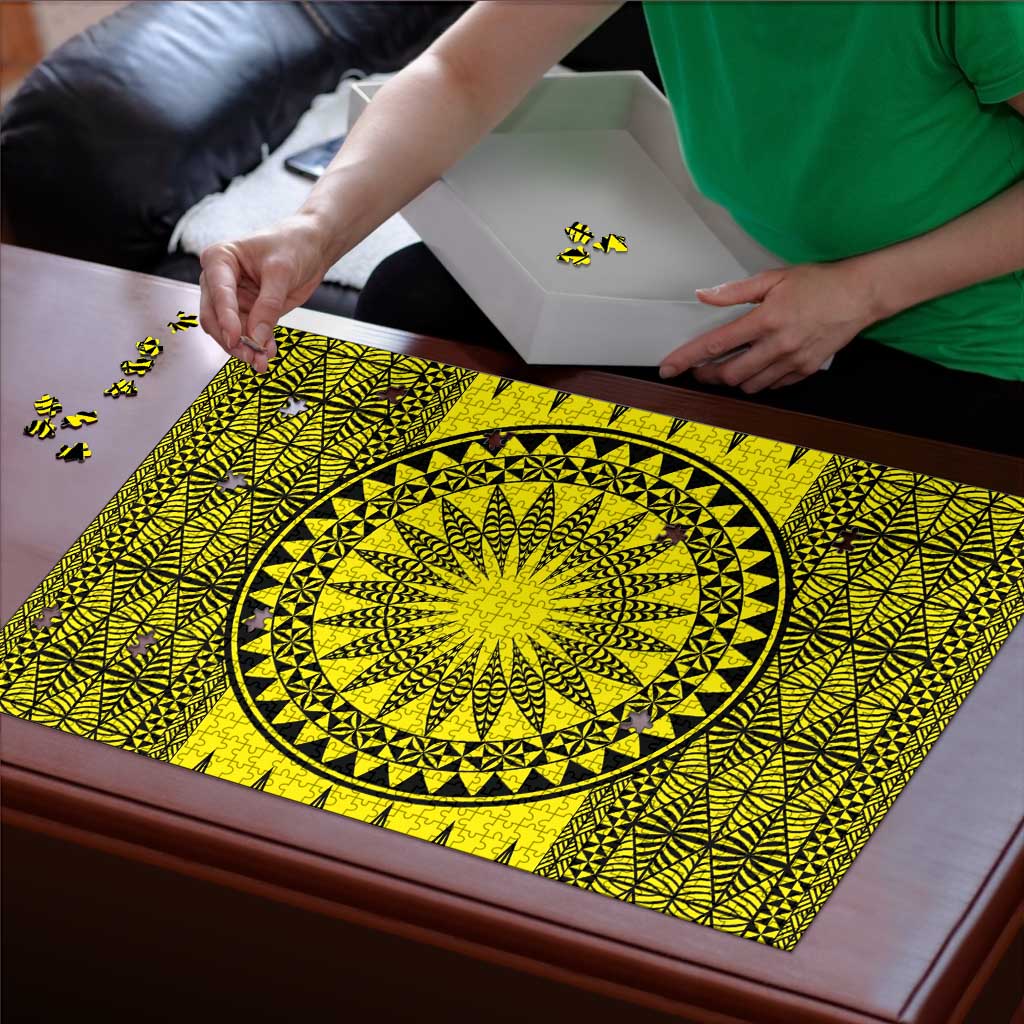 All Yellow Tonga Malo e lelei Puzzle Vintage Ngatu Tribal Pattern - Polynesian Pride