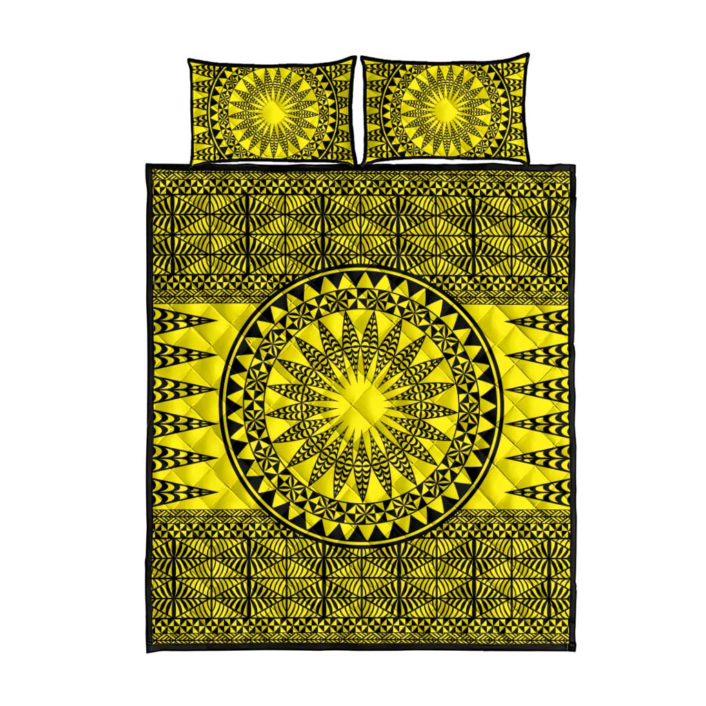 All Yellow Tonga Malo e lelei Quilt Bed Set Vintage Ngatu Tribal Pattern - Polynesian Pride