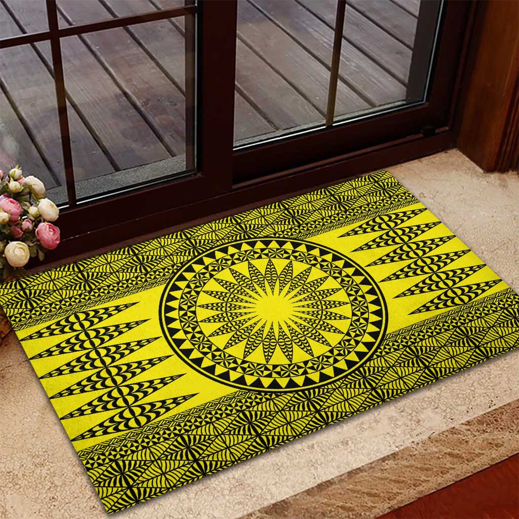 All Yellow Tonga Malo e lelei Rubber Doormat Vintage Ngatu Tribal Pattern - Polynesian Pride