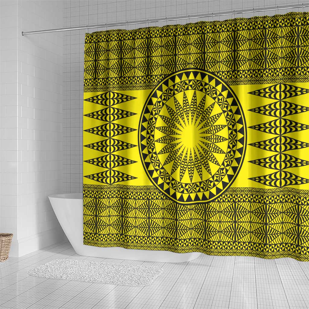 All Yellow Tonga Malo e lelei Shower Curtain Vintage Ngatu Tribal Pattern - Polynesian Pride