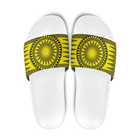 All Yellow Tonga Malo e lelei Slide Sandals Vintage Ngatu Tribal Pattern - Polynesian Pride