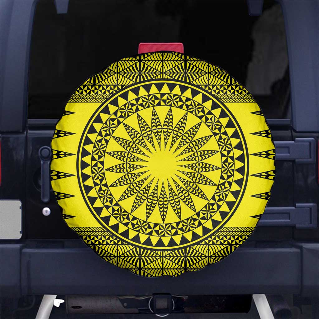 All Yellow Tonga Malo e lelei Spare Tire Cover Vintage Ngatu Tribal Pattern - Polynesian Pride