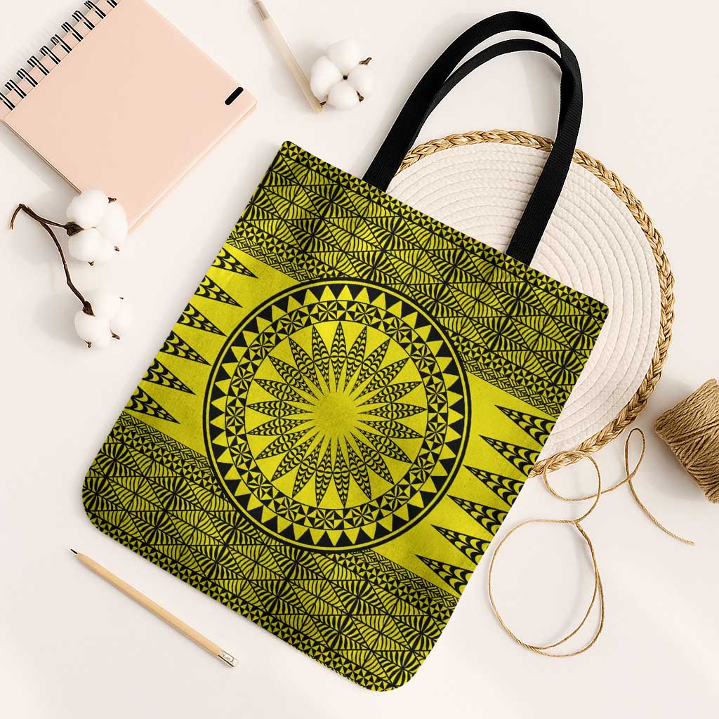 All Yellow Tonga Malo e lelei Tote Bag Vintage Ngatu Tribal Pattern - Polynesian Pride