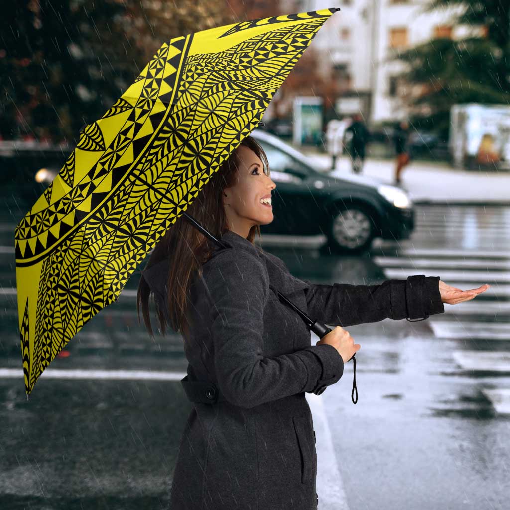 All Yellow Tonga Malo e lelei Umbrella Vintage Ngatu Tribal Pattern - Polynesian Pride