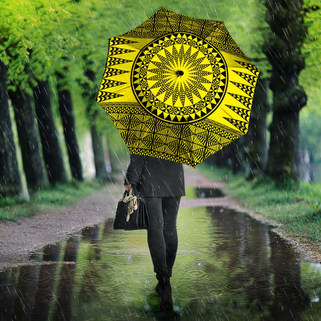 All Yellow Tonga Malo e lelei Umbrella Vintage Ngatu Tribal Pattern - Polynesian Pride