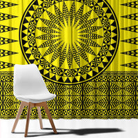 All Yellow Tonga Malo e lelei Window Curtain Vintage Ngatu Tribal Pattern - Polynesian Pride